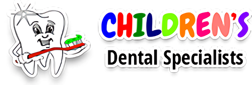 A child 's dental service logo with a picture of a tooth.