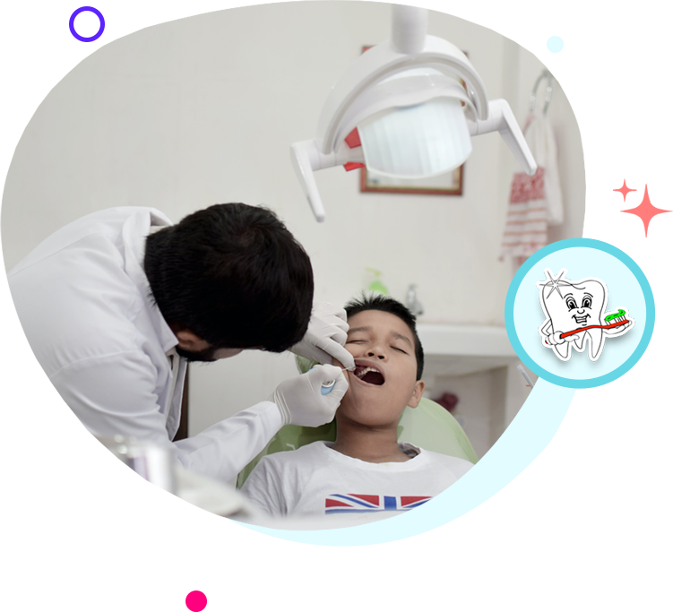 A dentist is examining the teeth of a child.